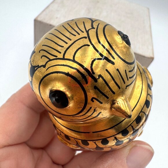 Vintage Hand Painted Burmese Gold & Black Lacquerware Owl Trinket Boxes delicate - Picture 7 of 12